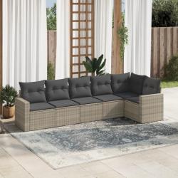 Salon de jardin 6 pcs avec coussins gris clair résine tressée alsavelo