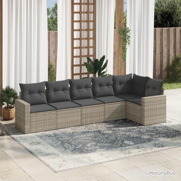 Salon de jardin 6 pcs avec coussins gris clair rsine tresse alsavelo