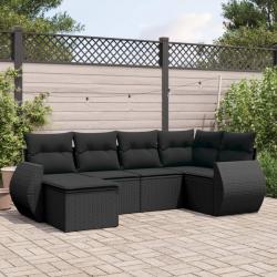 Salon de jardin 6 pcs avec coussins noir résine tressée alsavelo