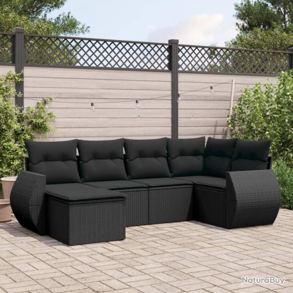 Salon de jardin 6 pcs avec coussins noir rsine tresse alsavelo