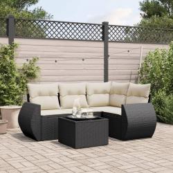 Salon de jardin 5 pcs avec coussins noir résine tressée alsavelo