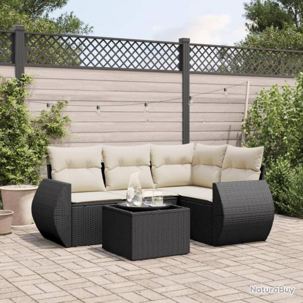 Salon de jardin 5 pcs avec coussins noir rsine tresse alsavelo