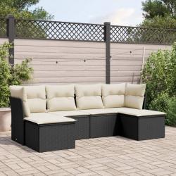 Salon de jardin 6 pcs avec coussins noir résine tressée alsavelo