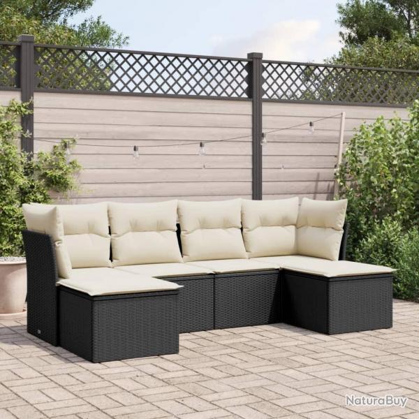 Salon de jardin 6 pcs avec coussins noir rsine tresse alsavelo