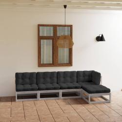 Salon de jardin 5 pcs avec coussins Bois de pin massif alsavelo