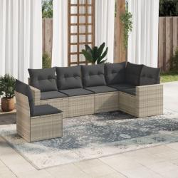 Salon de jardin 6 pcs avec coussins gris clair résine tressée alsavelo
