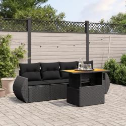 Salon de jardin 5 pcs avec coussins noir résine tressée alsavelo