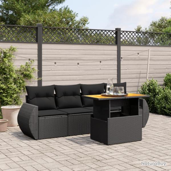 Salon de jardin 5 pcs avec coussins noir rsine tresse alsavelo