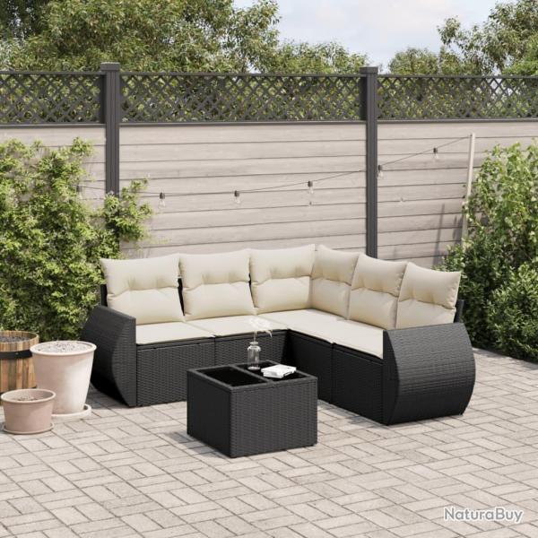 Salon de jardin 6 pcs avec coussins noir rsine tresse alsavelo