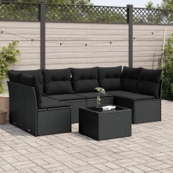 Salon de jardin 7 pcs avec coussins noir résine tressée alsavelo
