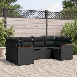 Salon de jardin 6 pcs avec coussins noir résine tressée alsavelo