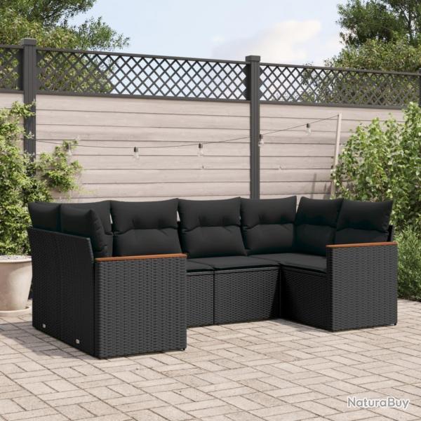 Salon de jardin 6 pcs avec coussins noir rsine tresse alsavelo