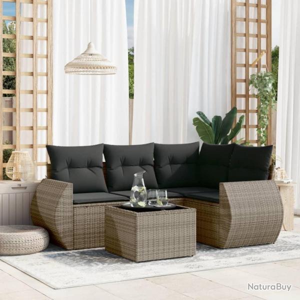 Salon de jardin 5 pcs avec coussins gris rsine tresse alsavelo