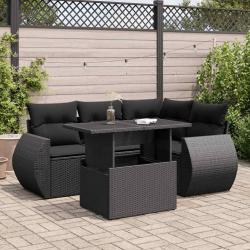 Salon de jardin 5 pcs avec coussins noir résine tressée alsavelo