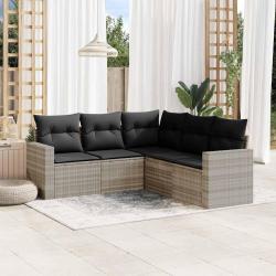 Salon de jardin 5 pcs avec coussins gris clair résine tressée alsavelo