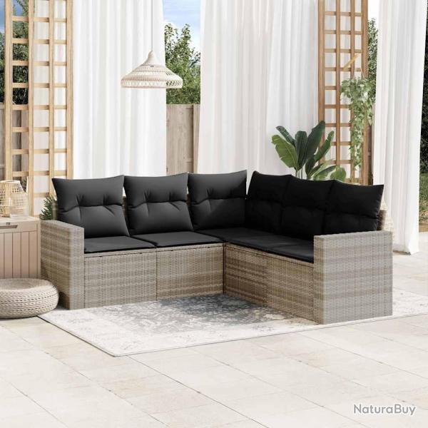 Salon de jardin 5 pcs avec coussins gris clair rsine tresse alsavelo
