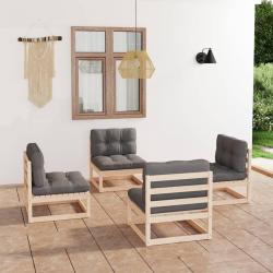 Salon de jardin 4 pcs avec coussins Bois de pin massif alsavelo