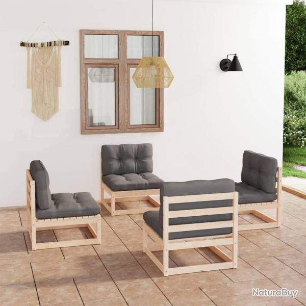 Salon de jardin 4 pcs avec coussins Bois de pin massif alsavelo