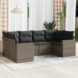Salon de jardin 6 pcs avec coussins gris résine tressée alsavelo