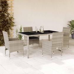 Ensemble à manger de jardin avec coussins 5 pcs rotin et verre alsavelo