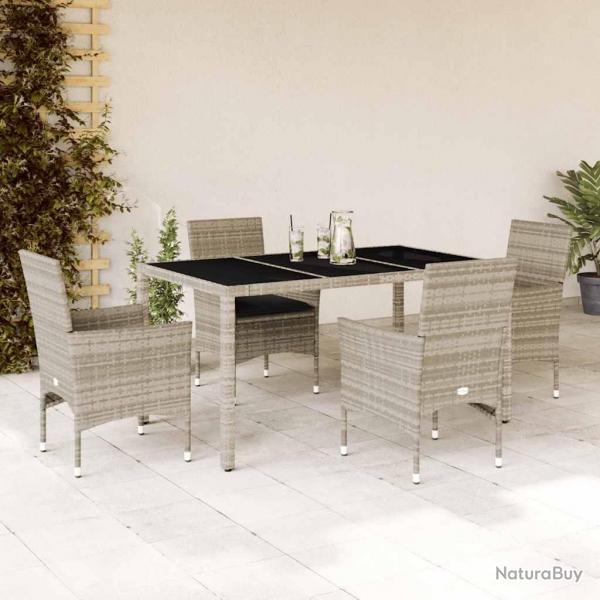 Ensemble  manger de jardin avec coussins 5 pcs rotin et verre alsavelo