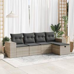Salon de jardin 5 pcs avec coussins gris clair résine tressée alsavelo