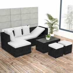 Salon de jardin 4 pcs avec coussins Résine tressée Noir alsavelo
