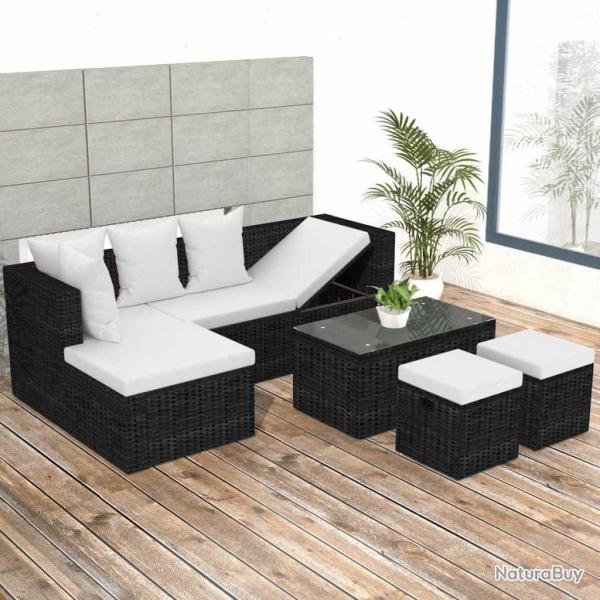Salon de jardin 4 pcs avec coussins Rsine tresse Noir alsavelo