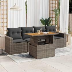 Salon de jardin 5 pcs avec coussins gris résine tressée alsavelo