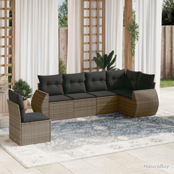 Salon de jardin 6 pcs avec coussins gris rsine tresse alsavelo