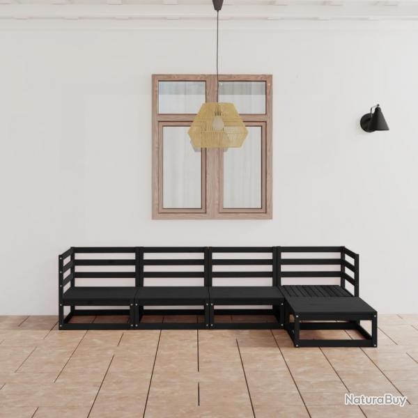 Salon de jardin 5 pcs noir bois de pin massif alsavelo