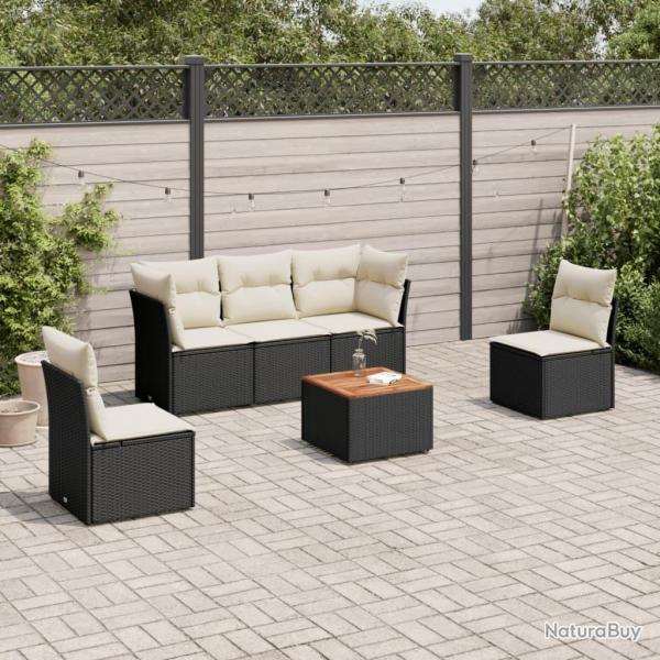 Salon de jardin 6 pcs avec coussins noir rsine tresse alsavelo