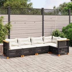 Salon de jardin 5 pcs avec coussins noir résine tressée alsavelo