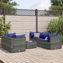 Salon de jardin 6 pcs avec coussins Gris Résine tressée alsavelo