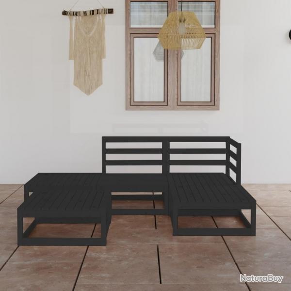 Salon de jardin 5 pcs noir bois de pin massif alsavelo
