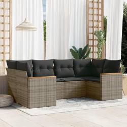 Salon de jardin 6 pcs avec coussins gris résine tressée alsavelo
