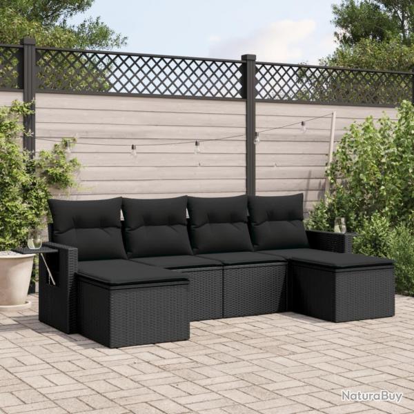 Salon de jardin 6 pcs avec coussins noir rsine tresse alsavelo