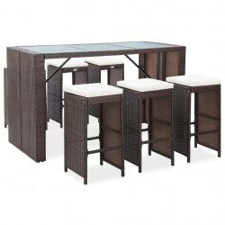 bar de jardin 7 pcs coussins Résine tressée Marron alsavelo