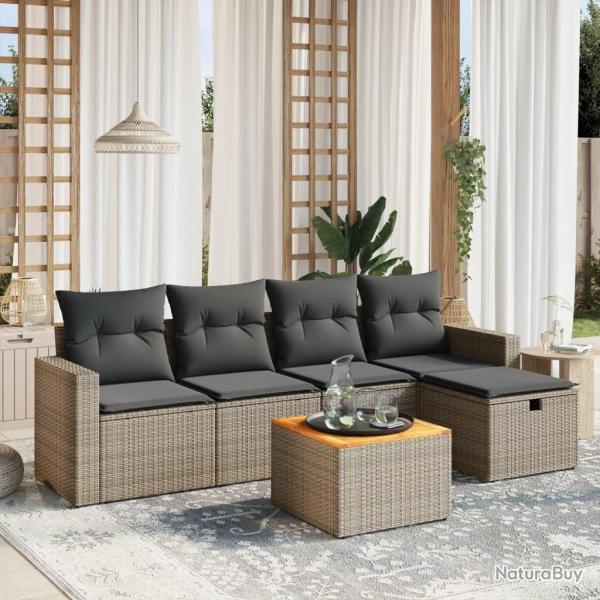 Salon de jardin 6 pcs avec coussins gris rsine tresse alsavelo