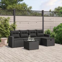 Salon de jardin 6 pcs avec coussins noir résine tressée alsavelo
