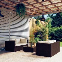 Salon de jardin 5 pcs avec coussins Résine tressée Marron alsavelo