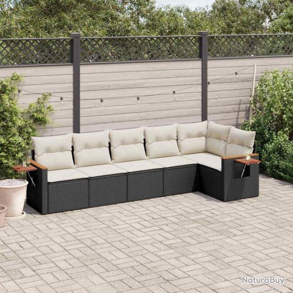 Salon de jardin 6 pcs avec coussins noir rsine tresse alsavelo