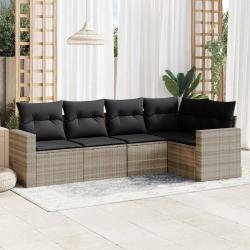 Salon de jardin 5 pcs avec coussins gris clair résine tressée alsavelo