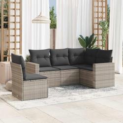 Salon de jardin 5 pcs avec coussins gris clair résine tressée alsavelo