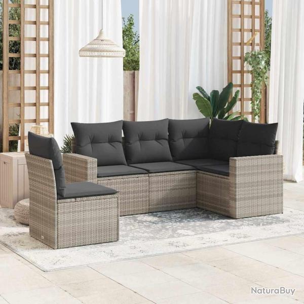 Salon de jardin 5 pcs avec coussins gris clair rsine tresse alsavelo