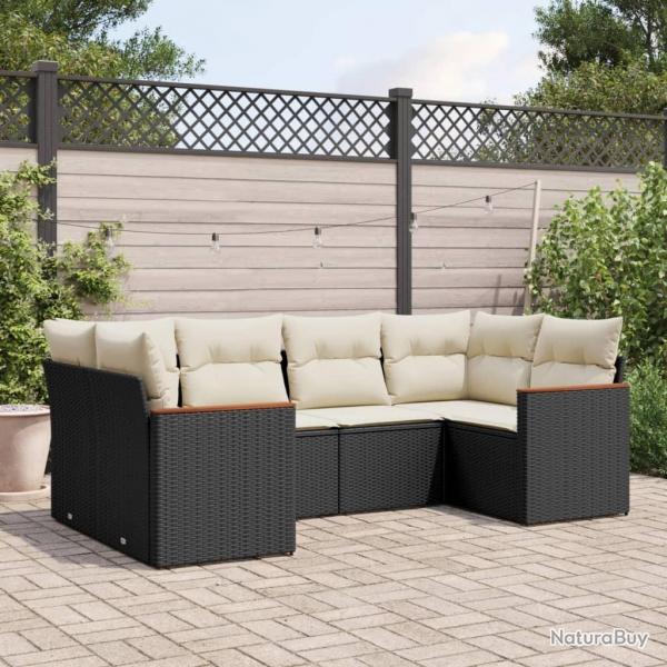 Salon de jardin 6 pcs avec coussins noir rsine tresse alsavelo