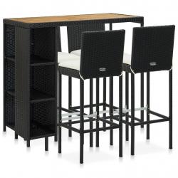 bar de jardin 5 pcs et coussins Résine tressée Noir alsavelo