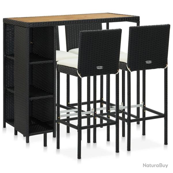 bar de jardin 5 pcs et coussins Rsine tresse Noir alsavelo