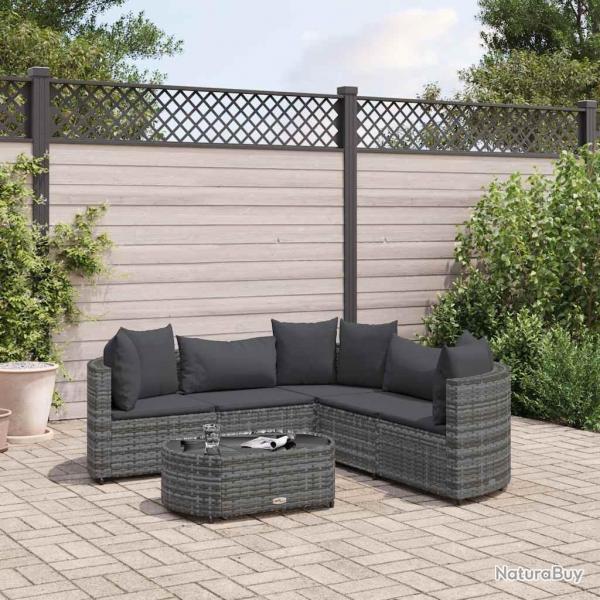 Salon de jardin 6 pcs avec coussins gris rsine tresse alsavelo