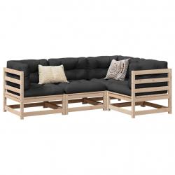 Salon de jardin 4 pcs avec coussins bois de pin massif alsavelo